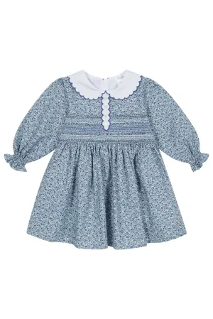 "Felicity" Dusky Blue Floral Smocked Dress