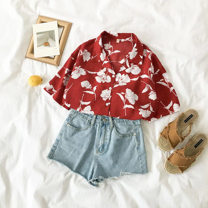 "FLOWER PRINT" RED SHIRT K070903