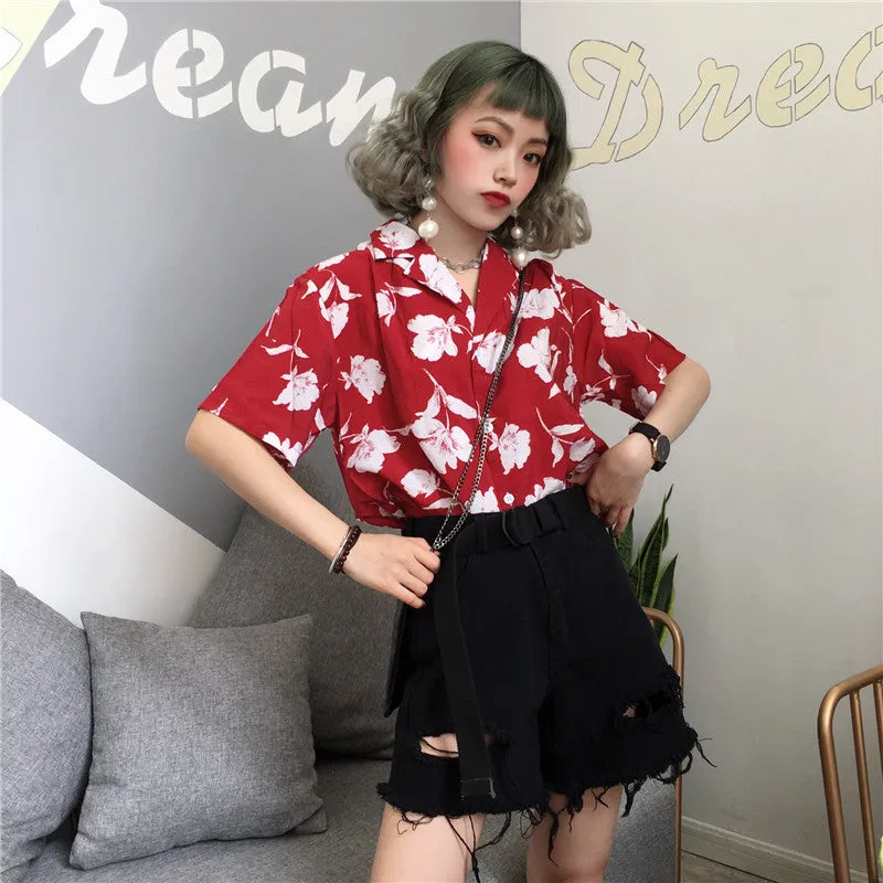"FLOWER PRINT" RED SHIRT K070903