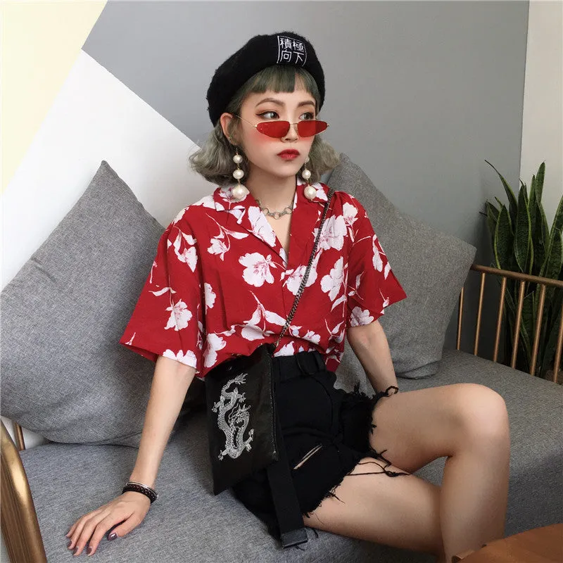"FLOWER PRINT" RED SHIRT K070903