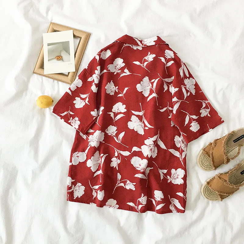 "FLOWER PRINT" RED SHIRT K070903