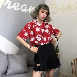 "FLOWER PRINT" RED SHIRT K070903