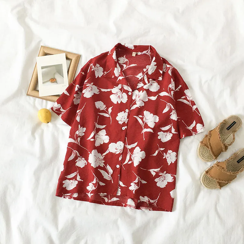 "FLOWER PRINT" RED SHIRT K070903
