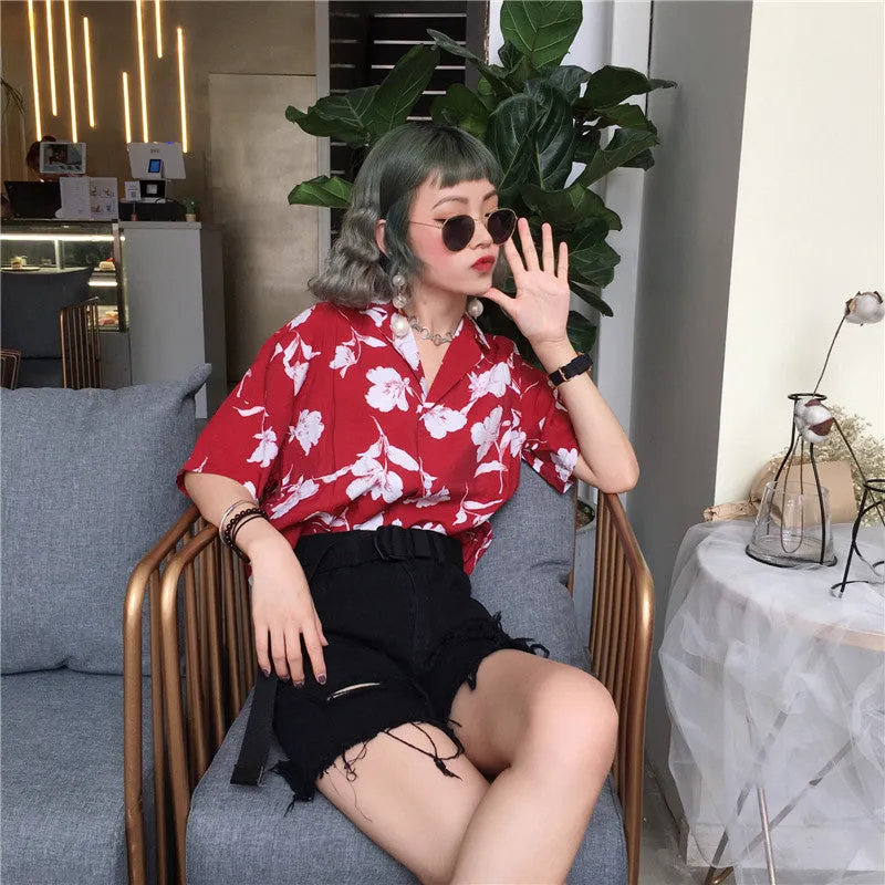"FLOWER PRINT" RED SHIRT K070903