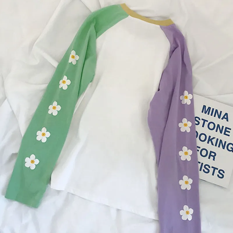 "PASTEL PURPLE GREEN FLOWER" LONG SLEEVE SHIRT K081801