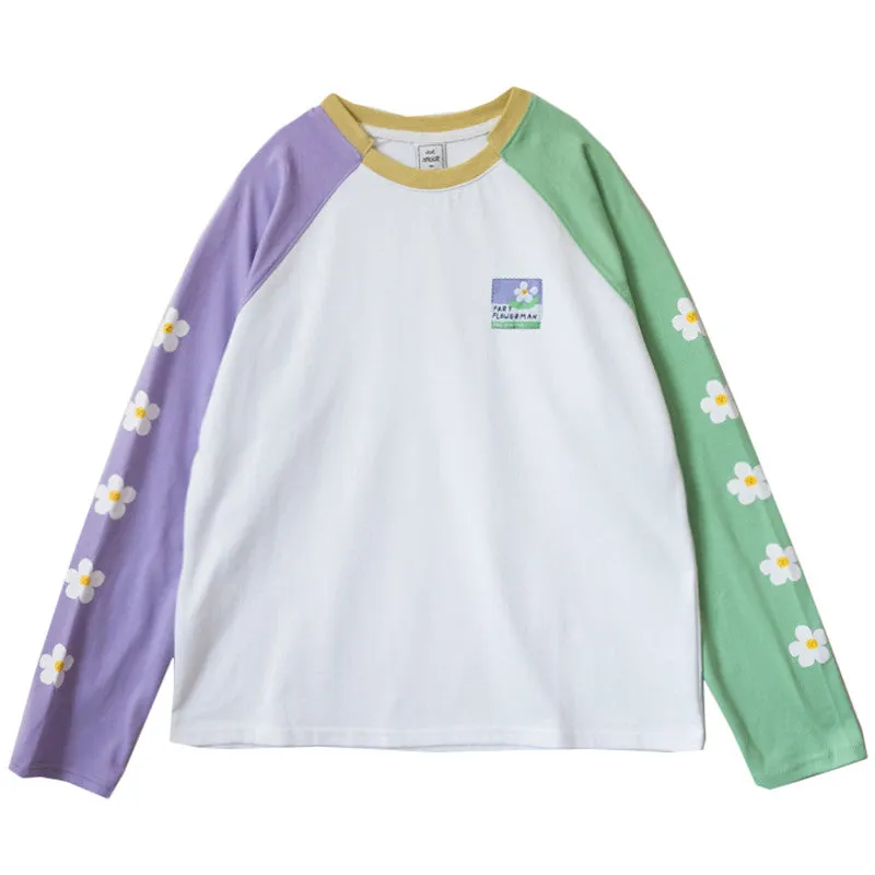 "PASTEL PURPLE GREEN FLOWER" LONG SLEEVE SHIRT K081801