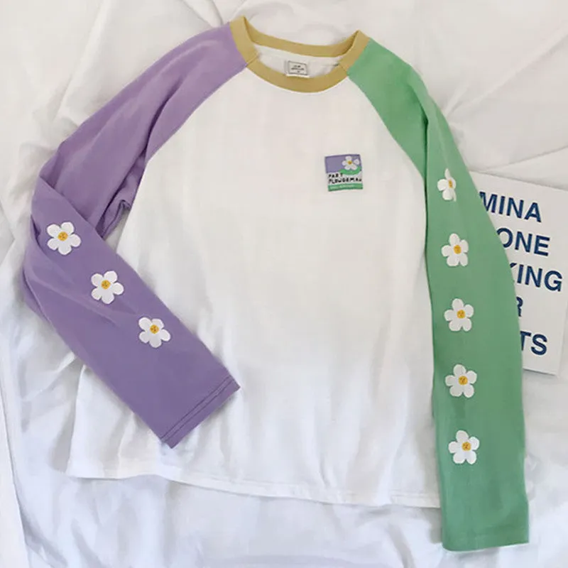 "PASTEL PURPLE GREEN FLOWER" LONG SLEEVE SHIRT K081801