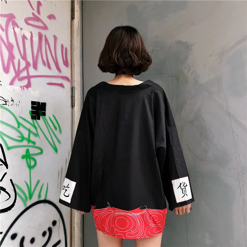 "RED CHILI PRINTS EAT LOOSE" SUNSCREEN KIMONO D051404