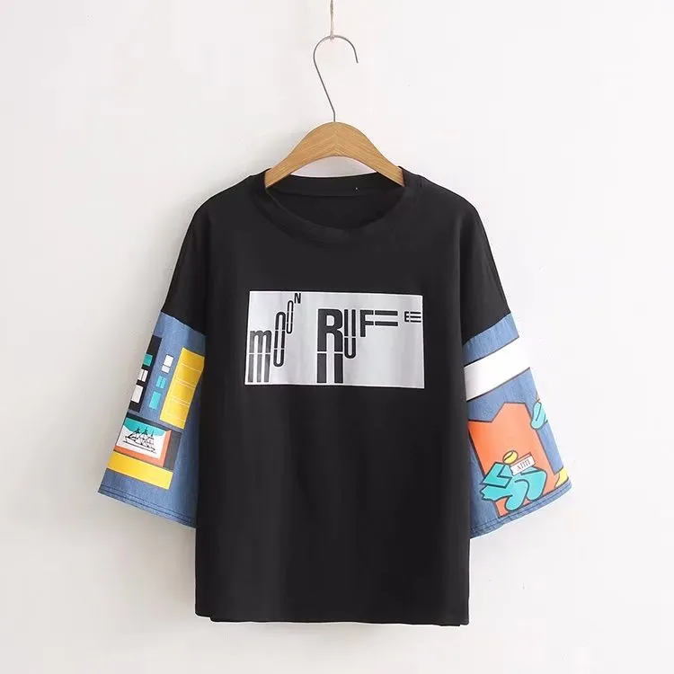 "ROUND NECK PRINT COLORBLOCK" SHORT SLEEVE Y032502
