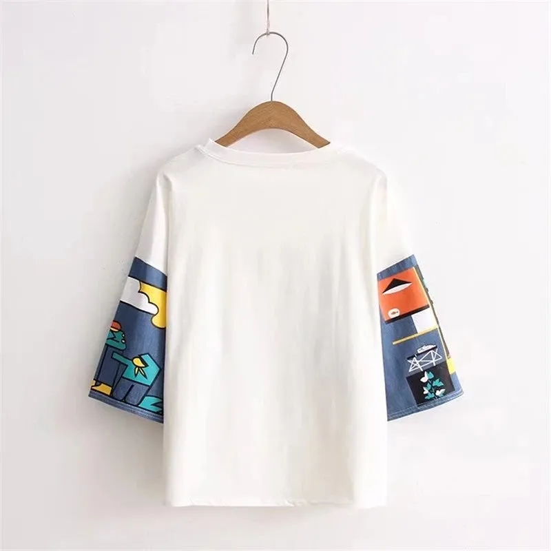 "ROUND NECK PRINT COLORBLOCK" SHORT SLEEVE Y032502