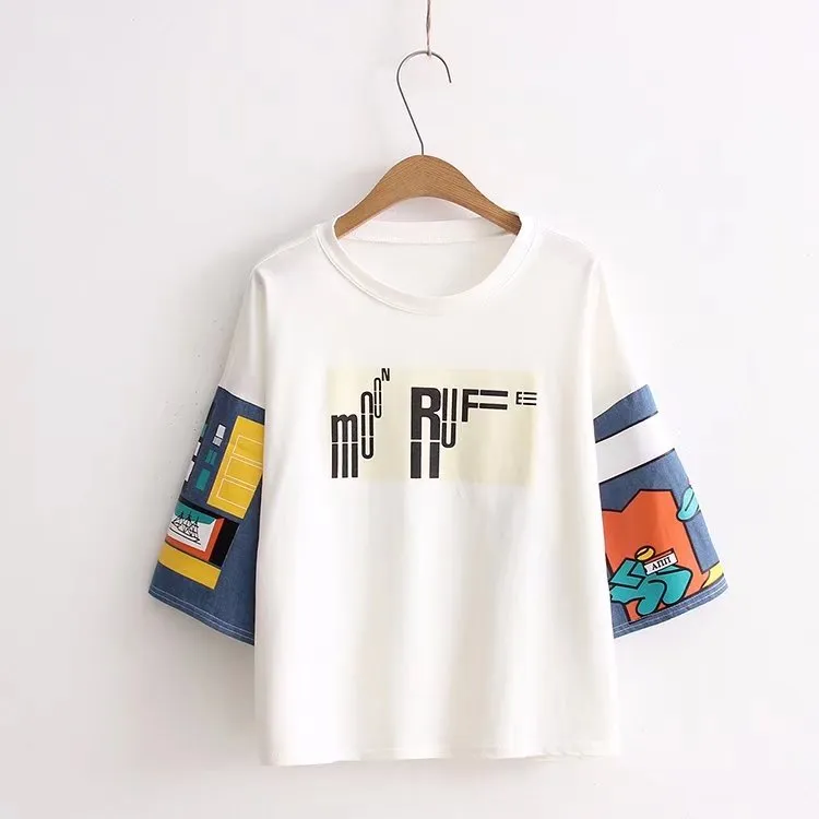 "ROUND NECK PRINT COLORBLOCK" SHORT SLEEVE Y032502