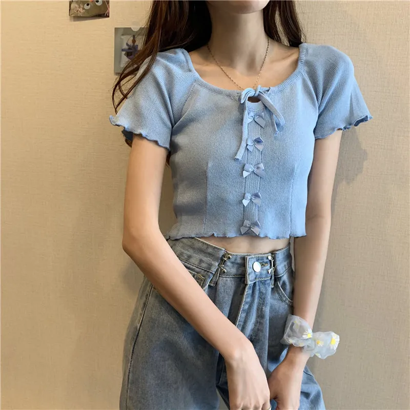 "SIX COLOR BOW KNITTED" CROP TOPS UB2357