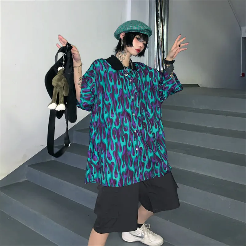 "UNISEX FLAME PRINT SHORT SLEEVE" SHIRT D051507