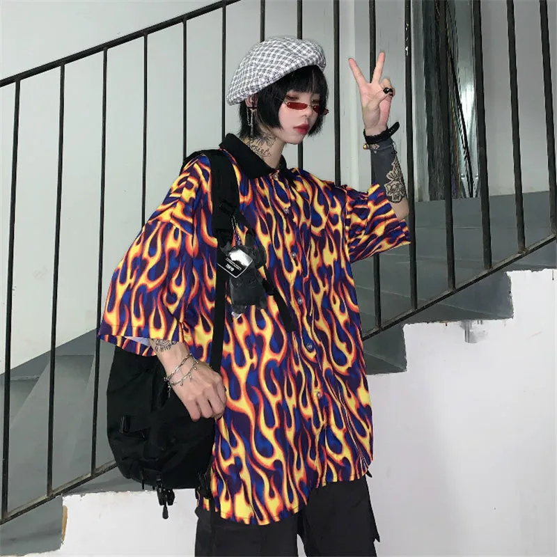 "UNISEX FLAME PRINT SHORT SLEEVE" SHIRT D051507