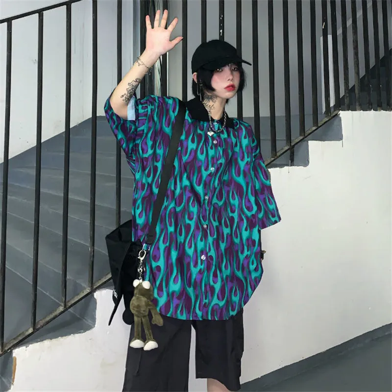"UNISEX FLAME PRINT SHORT SLEEVE" SHIRT D051507