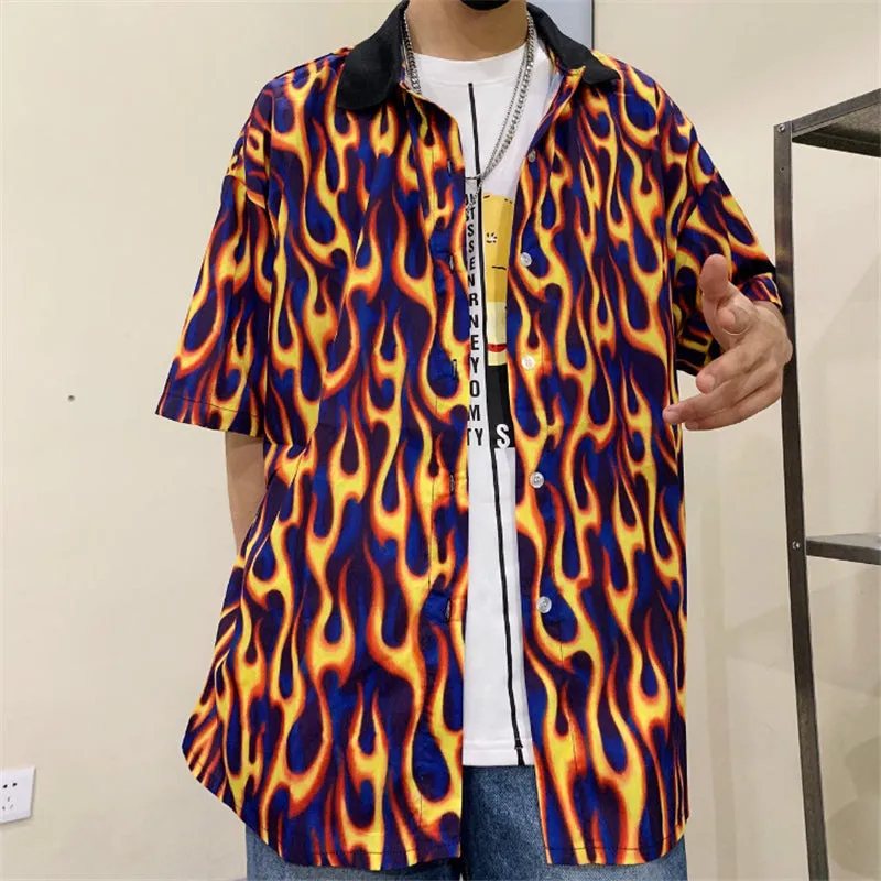 "UNISEX FLAME PRINT SHORT SLEEVE" SHIRT D051507