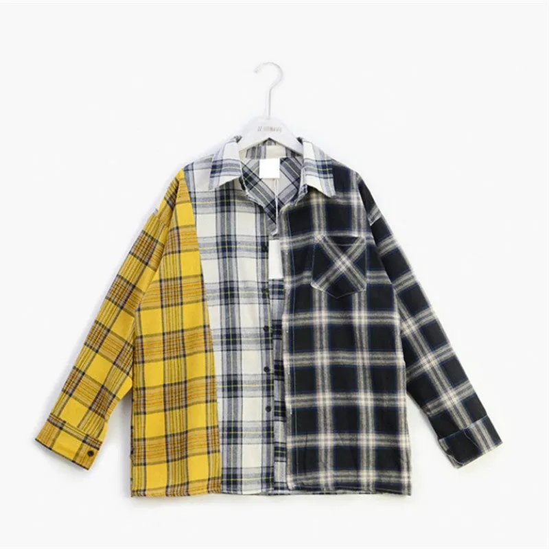 "YELLOW BLACK MATCHING PLAID LONG SLEEVE" SHIRT UB2406