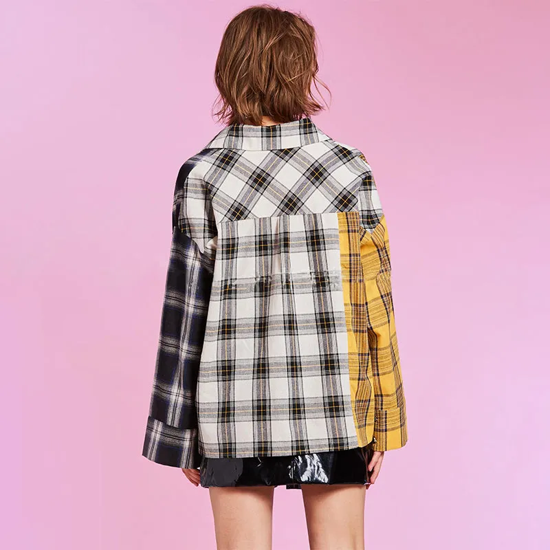 "YELLOW BLACK MATCHING PLAID LONG SLEEVE" SHIRT UB2406
