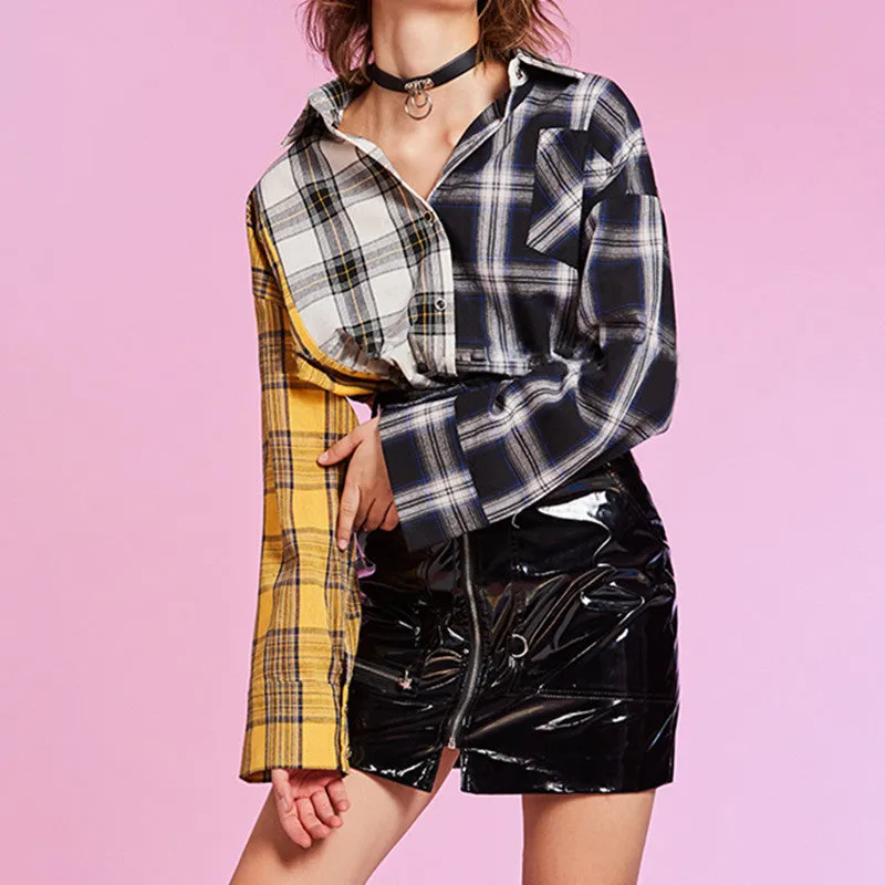 "YELLOW BLACK MATCHING PLAID LONG SLEEVE" SHIRT UB2406