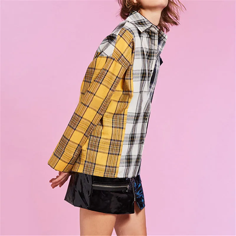 "YELLOW BLACK MATCHING PLAID LONG SLEEVE" SHIRT UB2406