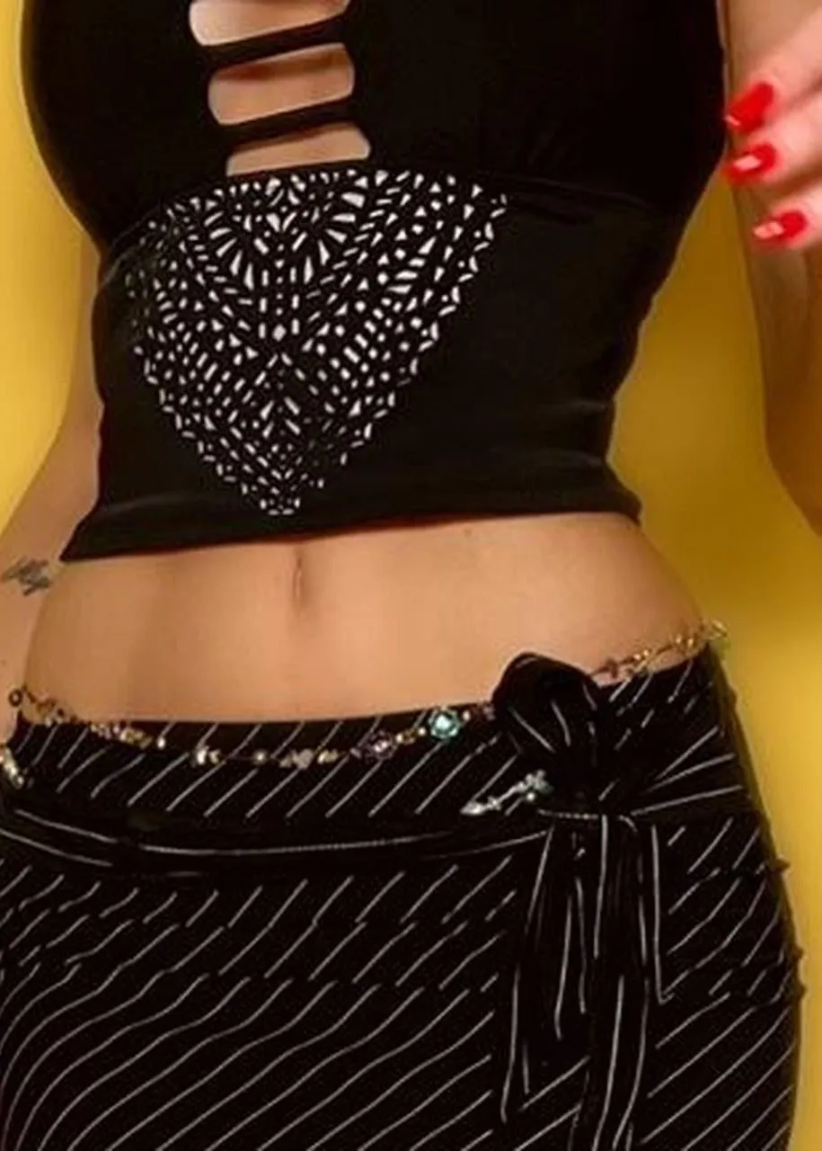 RARE Large Bluelife Cami Crop Top – Black Ladder-Cut, Open Back Design