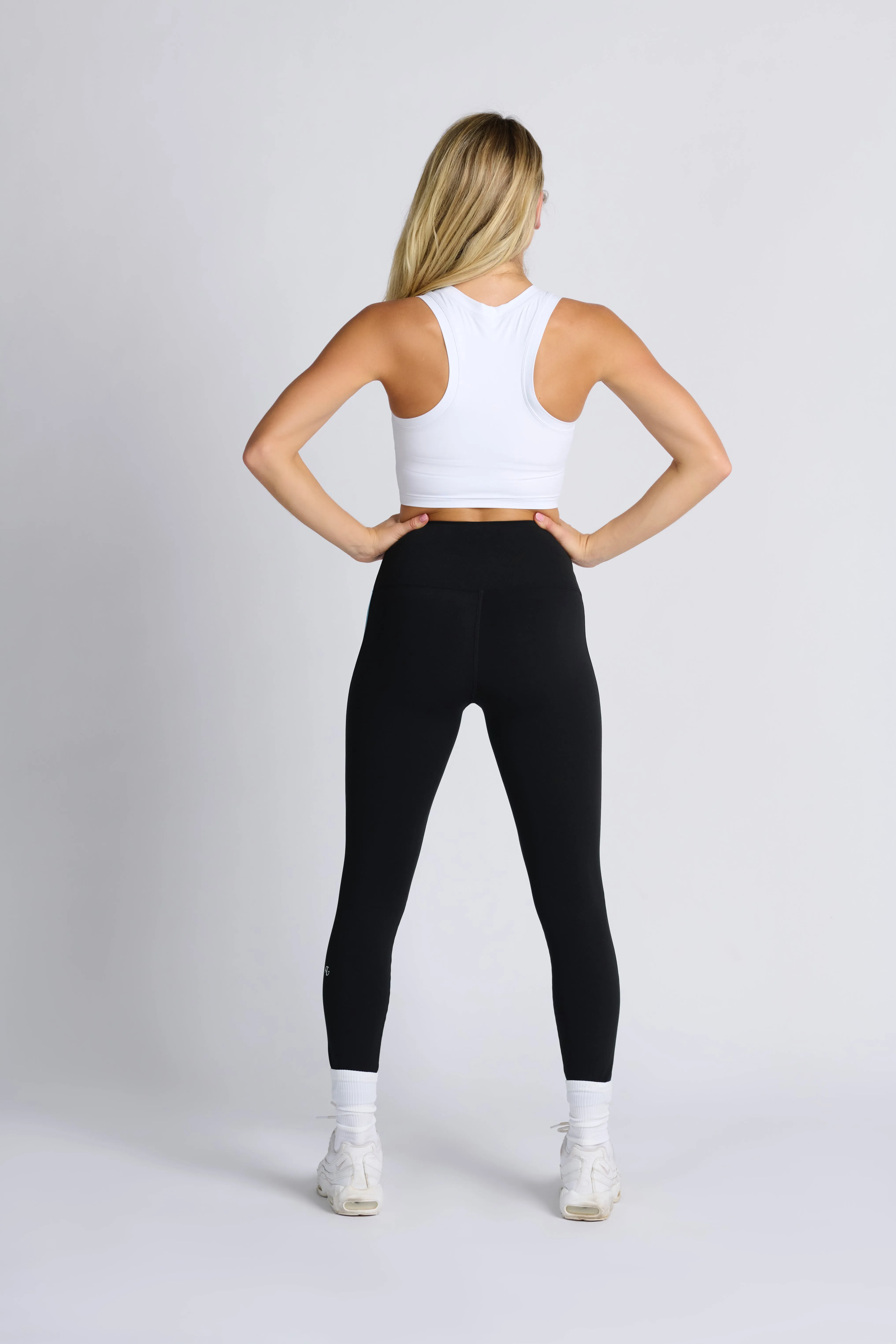 Rayure High Waist Legging - Black with blue side stripe