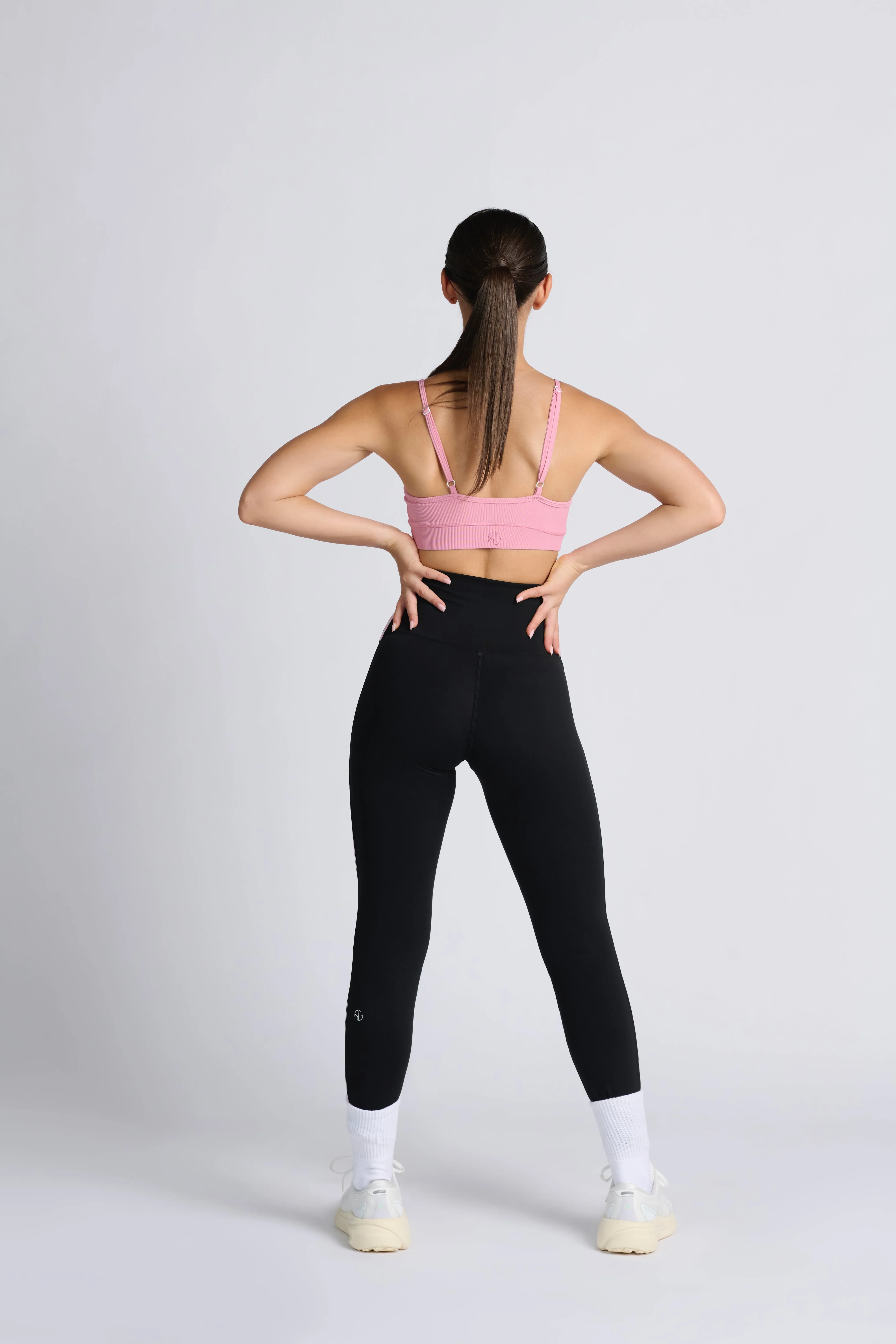 Rayure High Waist Legging - Black with pink gingham side stripe