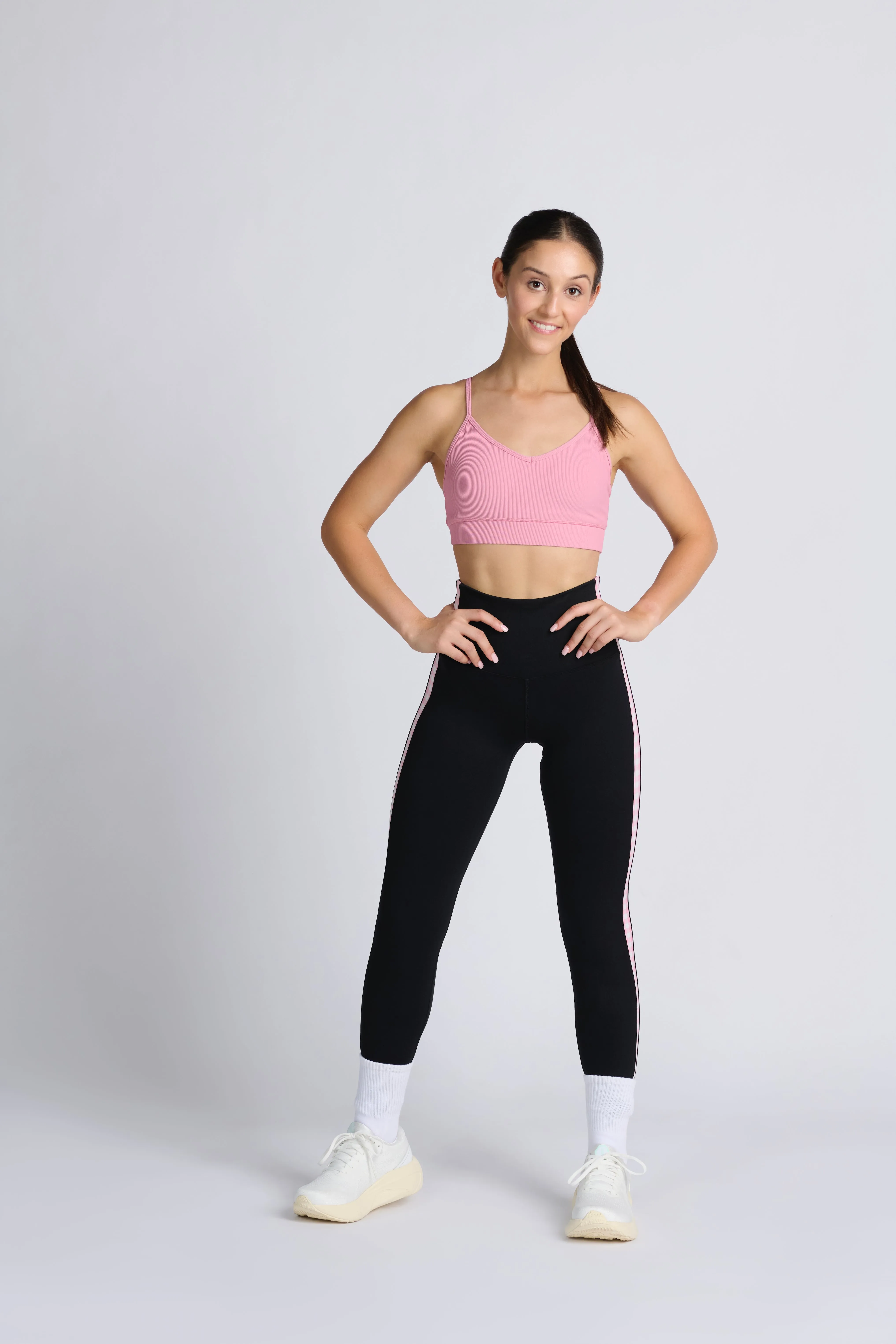 Rayure High Waist Legging - Black with pink gingham side stripe