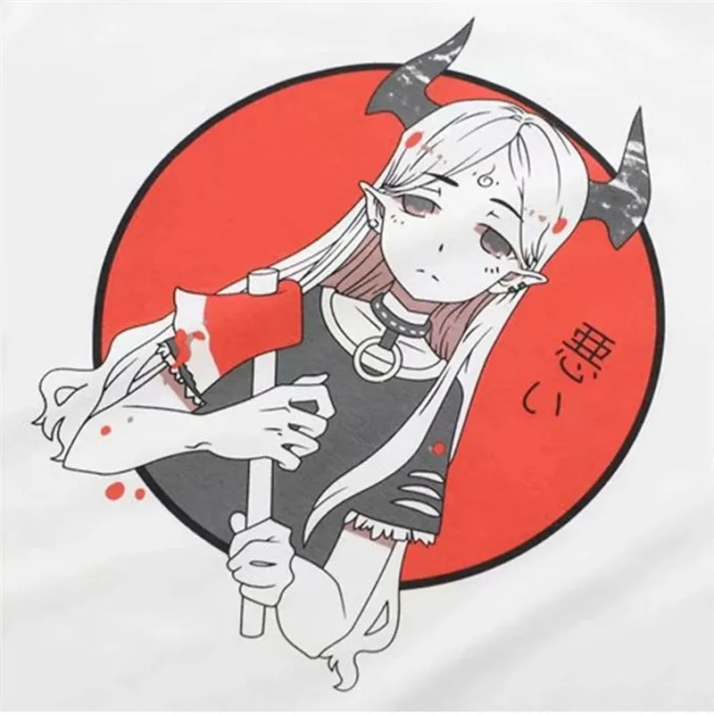 RED WHITE DEVIL GIRL PRINT T-SHIRT UB2670