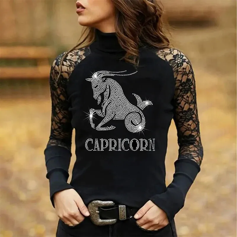 Rhinestones and Lace Long Sleeve Tops