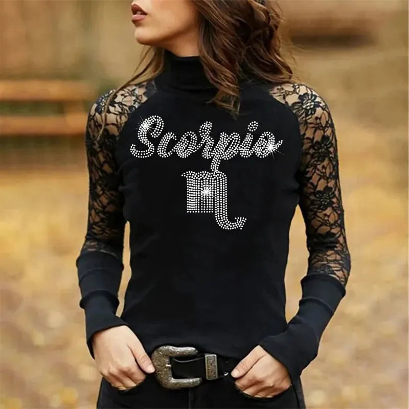 Rhinestones and Lace Long Sleeve Tops