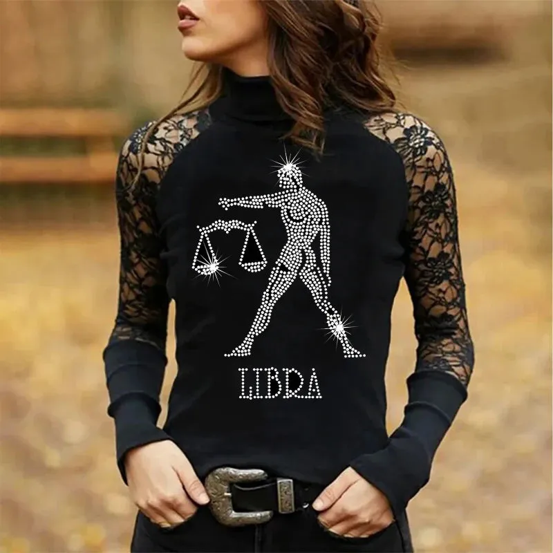 Rhinestones and Lace Long Sleeve Tops