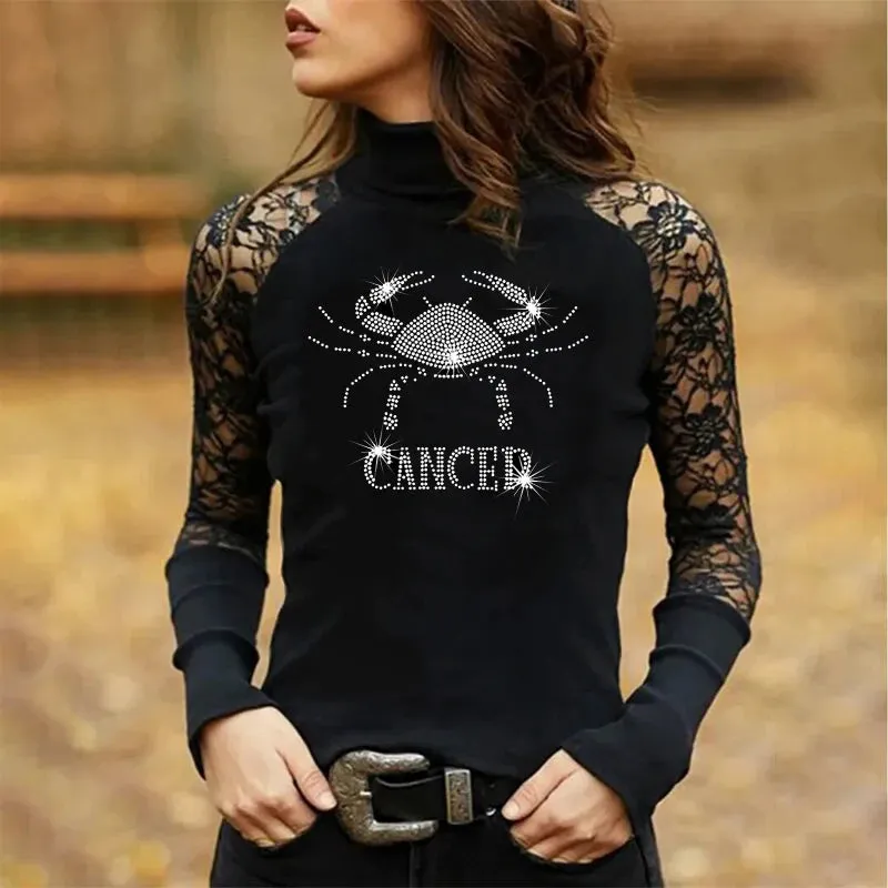 Rhinestones and Lace Long Sleeve Tops