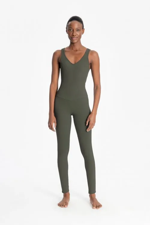 Rib Block Jumpsuit | Activewear| Sage Green
