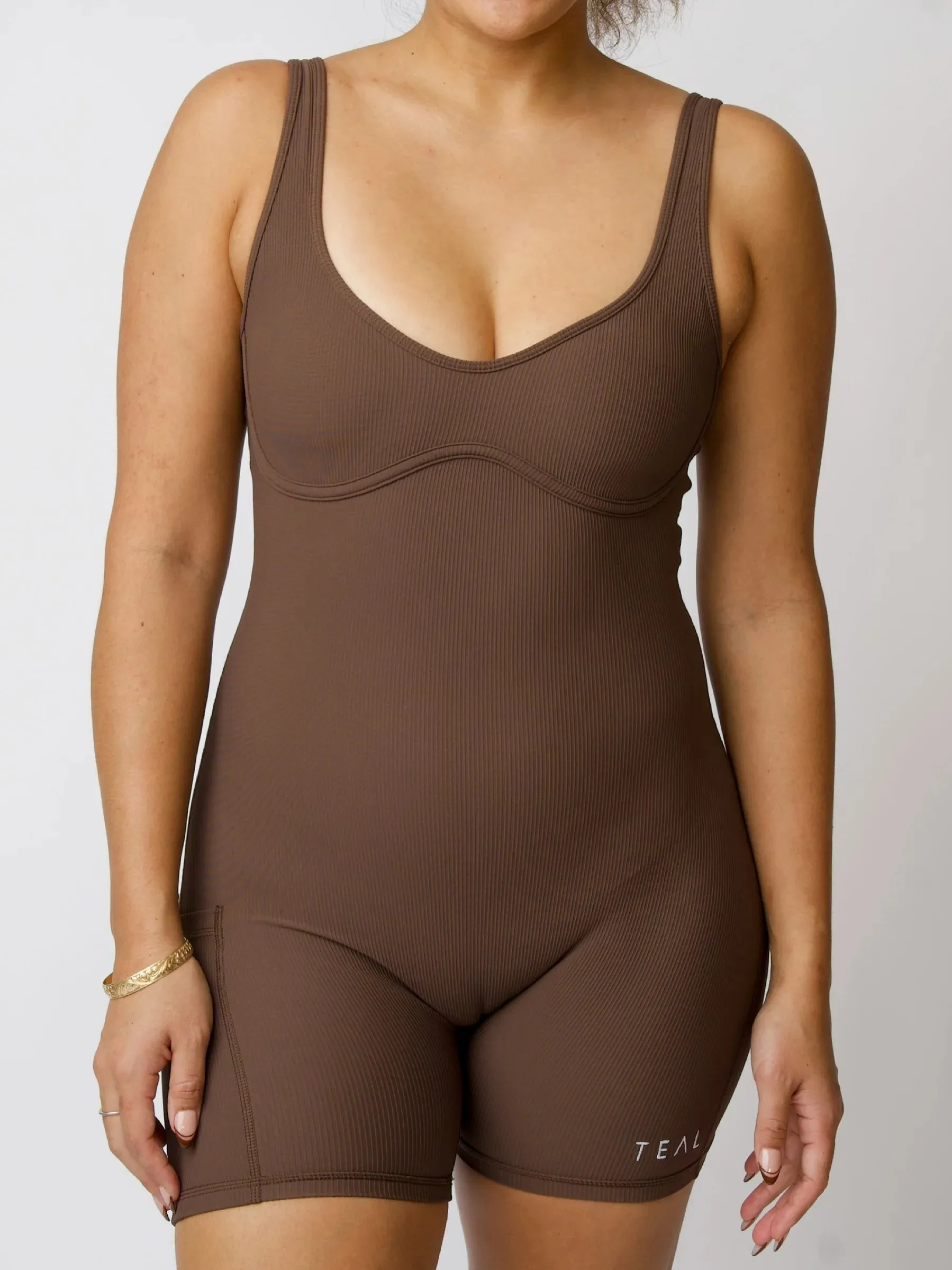 RIBBED AURA Jumpsuit- MOCHA- Active By Teal