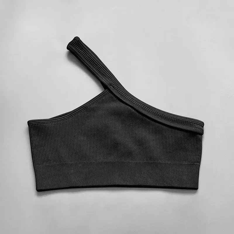 Ribbed One Shoulder Yoga Bra for Women - Sports Crop Top