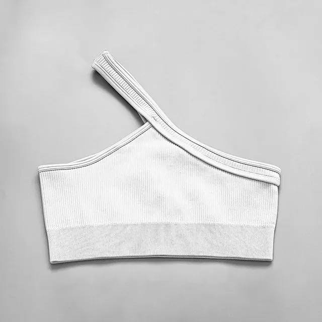 Ribbed One Shoulder Yoga Bra for Women - Sports Crop Top
