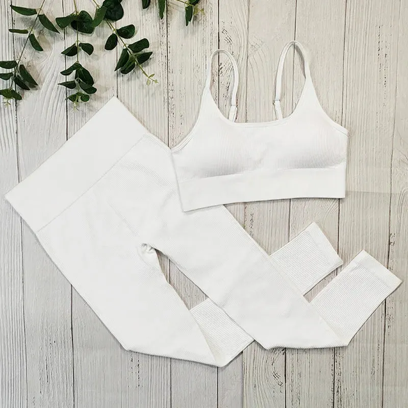 Ribbed Sportswear Women White Seamless Set - 2/3/4 Piece Sports Fitness Suit Yoga Clothing Tracksuit Gym Set Workout Clothes