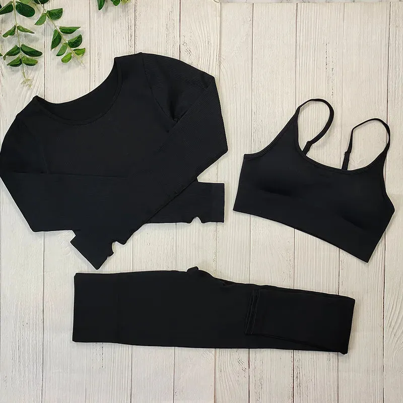 Ribbed Sportswear Women White Seamless Set - 2/3/4 Piece Sports Fitness Suit Yoga Clothing Tracksuit Gym Set Workout Clothes