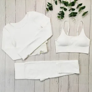 Ribbed Sportswear Women White Seamless Set - 2/3/4 Piece Sports Fitness Suit Yoga Clothing Tracksuit Gym Set Workout Clothes