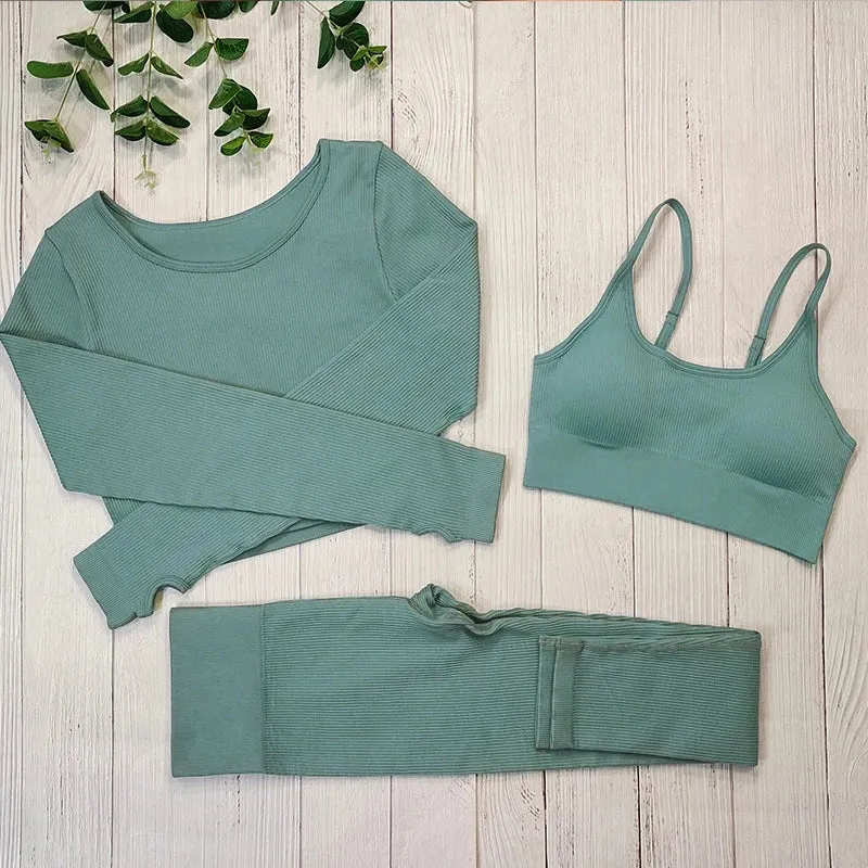 Ribbed Sportswear Women White Seamless Set - 2/3/4 Piece Sports Fitness Suit Yoga Clothing Tracksuit Gym Set Workout Clothes