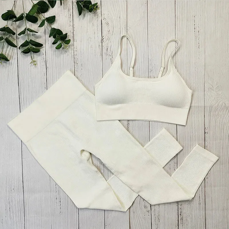Ribbed Sportswear Women White Seamless Set - 2/3/4 Piece Sports Fitness Suit Yoga Clothing Tracksuit Gym Set Workout Clothes
