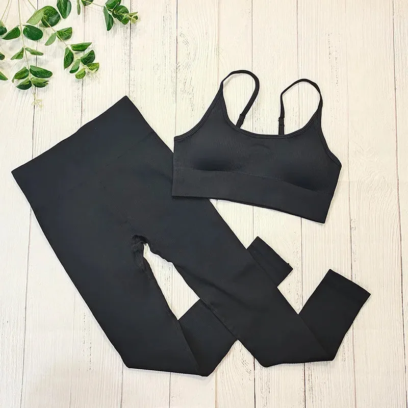 Ribbed Sportswear Women White Seamless Set - 2/3/4 Piece Sports Fitness Suit Yoga Clothing Tracksuit Gym Set Workout Clothes
