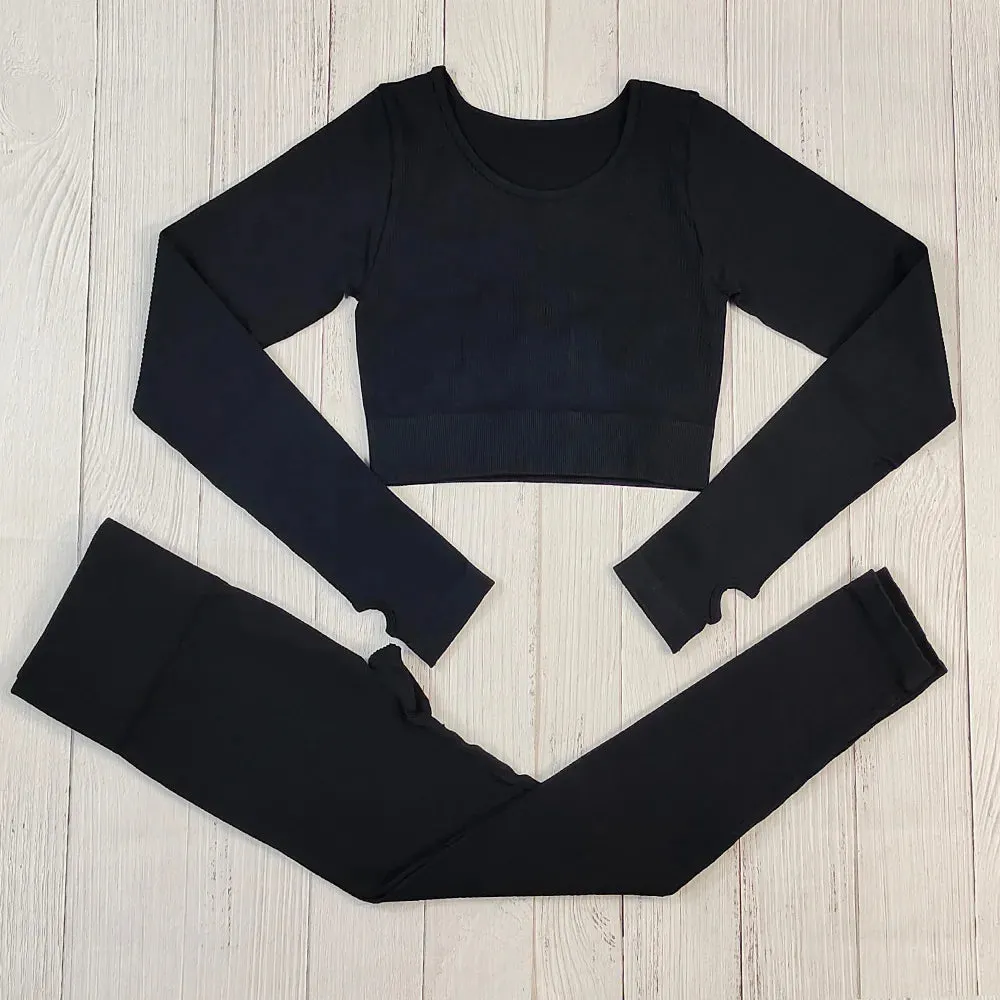 Ribbed Sportswear Women White Seamless Set - 2/3/4 Piece Sports Fitness Suit Yoga Clothing Tracksuit Gym Set Workout Clothes