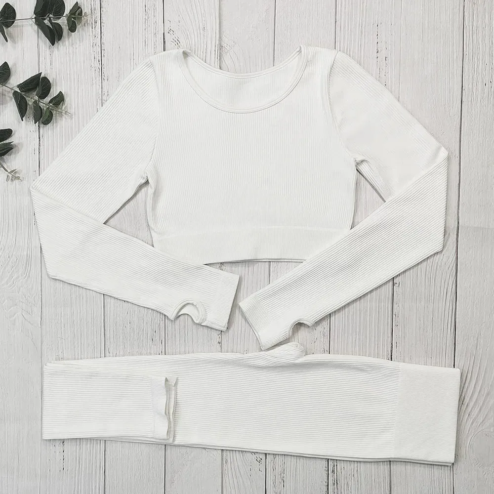 Ribbed Sportswear Women White Seamless Set - 2/3/4 Piece Sports Fitness Suit Yoga Clothing Tracksuit Gym Set Workout Clothes