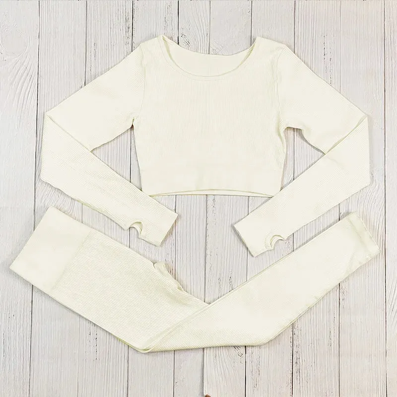 Ribbed Sportswear Women White Seamless Set - 2/3/4 Piece Sports Fitness Suit Yoga Clothing Tracksuit Gym Set Workout Clothes