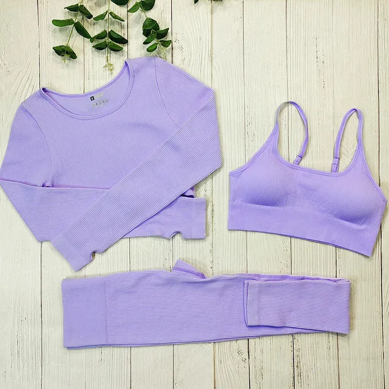 Ribbed Sportswear Women White Seamless Set - 2/3/4 Piece Sports Fitness Suit Yoga Clothing Tracksuit Gym Set Workout Clothes