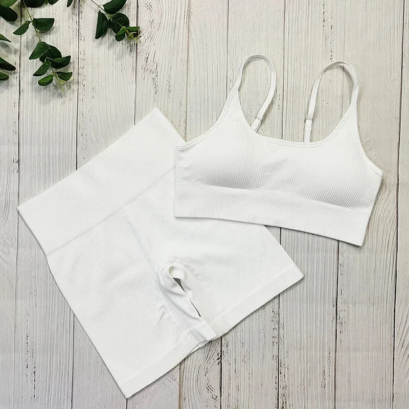 Ribbed Sportswear Women White Seamless Set - 2/3/4 Piece Sports Fitness Suit Yoga Clothing Tracksuit Gym Set Workout Clothes