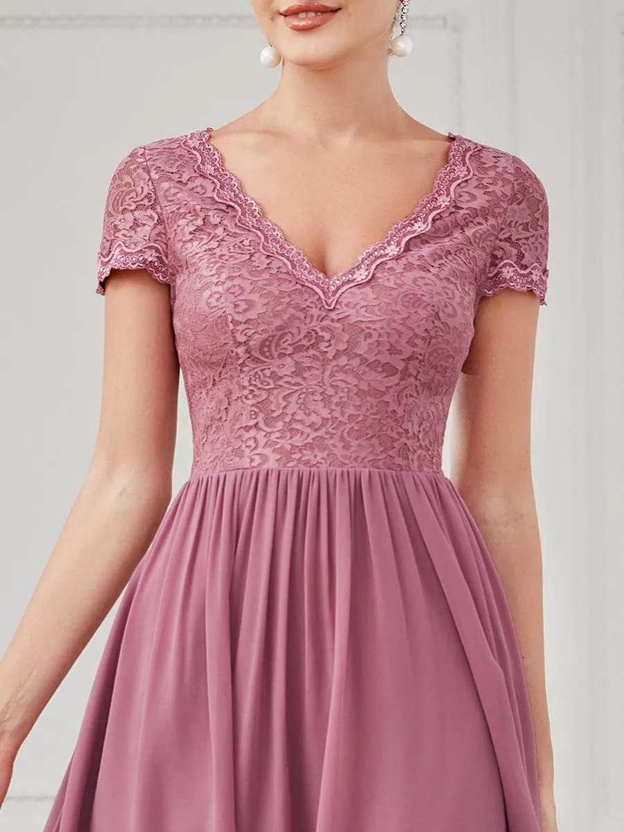 Robe de mère de la mariée à manches courtes avec rubans vintage et à manches courtes(Vente finale)