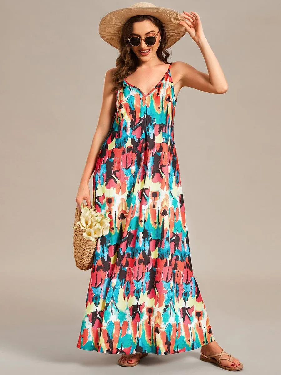 Robe d'été Plage Vacances maxi ample à bretelles fines A Ligne(Vente finale)